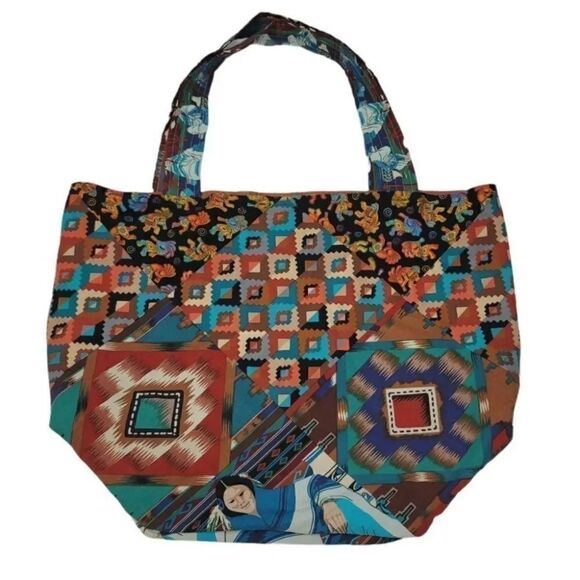Vintage Handcrafted Indian Navajo/Aztec Reversible Slouchy Tote Bag - Picture 6 of 6